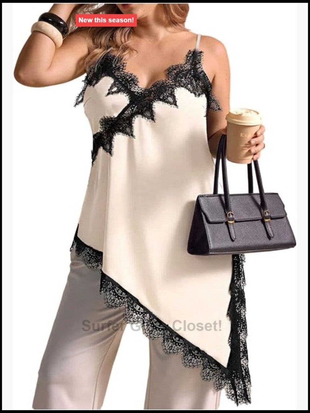 Plus Size Satin Lace Trim Cami Tank V-Neck Sleeveless Top for Women